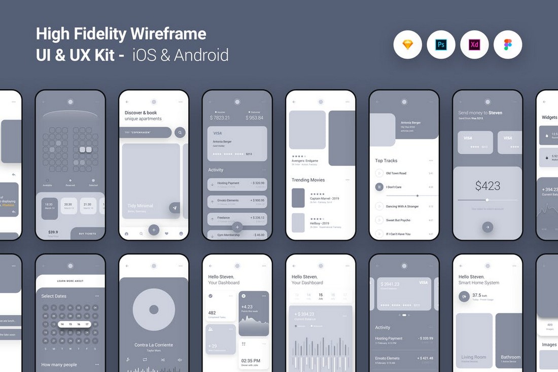  35+ Plantillas de esquemas de aplicaciones móviles: iPhone + Android